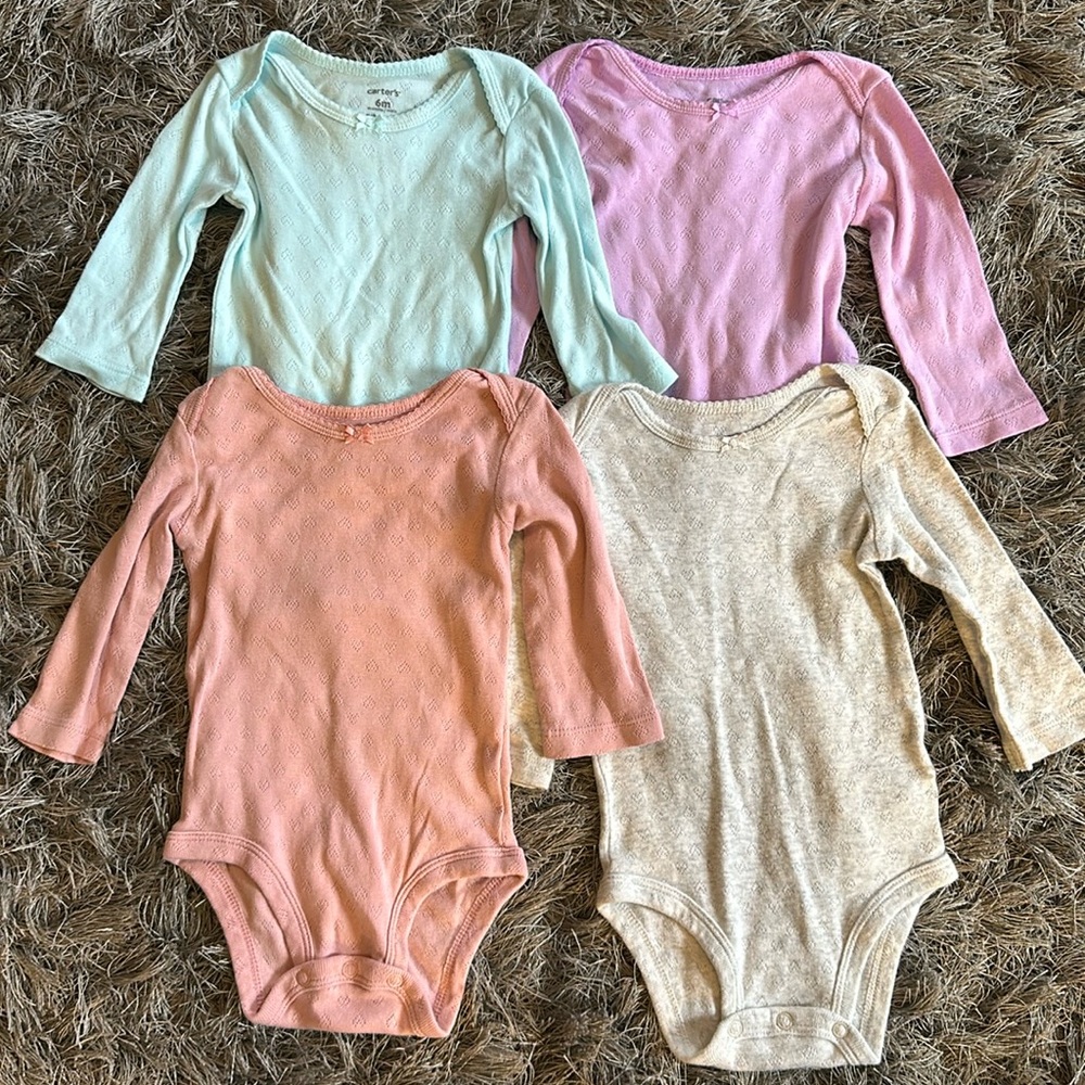 Carter's Baby Girls' Pointelle Long-Sleeve Bodysuits - Picture 1 of 6